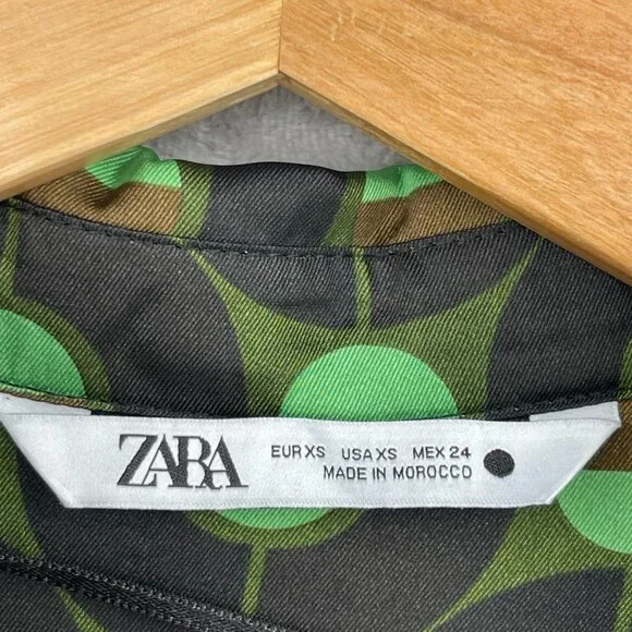 Zara Retro Printed Twill Wrap Shirt Midi Dress Disco Long Sleeve - Picture 9 of 15